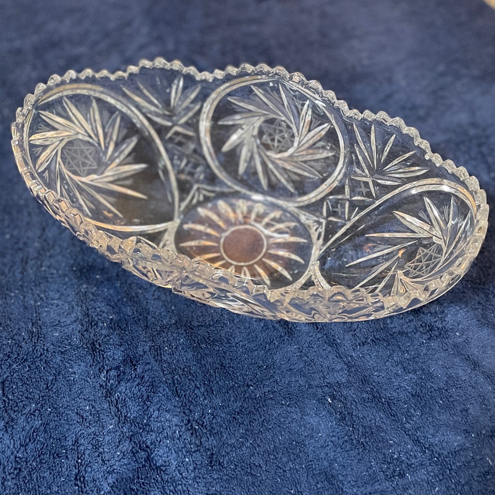 Antique American Brilliant Period Hand Cut Crystal Candy Dish Pinwheel